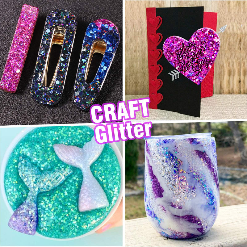 Festival Chunky and Fine Glitter Mix, Teenitor 32 Colors Chunky Sequins & Fine Glitter Powder Mix, Iridescent Glitter Flakes, Cosmetic Face Body Eye Hair Nail Art Resin Tumbler Glitter Loose Glitter Teenitor