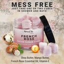 Body Scrub Exfoliator - 12oz FRENCH ROSE Sugar scrub cubes w/Mango Butter & Shea butter- Ultra Hydrating & Moisturizing - All Natural & Organic for all body exfoliation- For hands, arms, legs & foot Mineral Me California