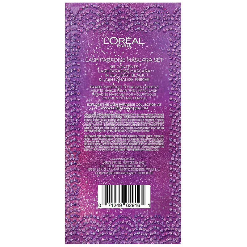 L'Oreal Paris Cosmetics Voluminous Lash Paradise Lash Primer & Mascara Holiday Kit, Blackest Black and Millennial Pink, 2 Count L'Oreal Paris Store