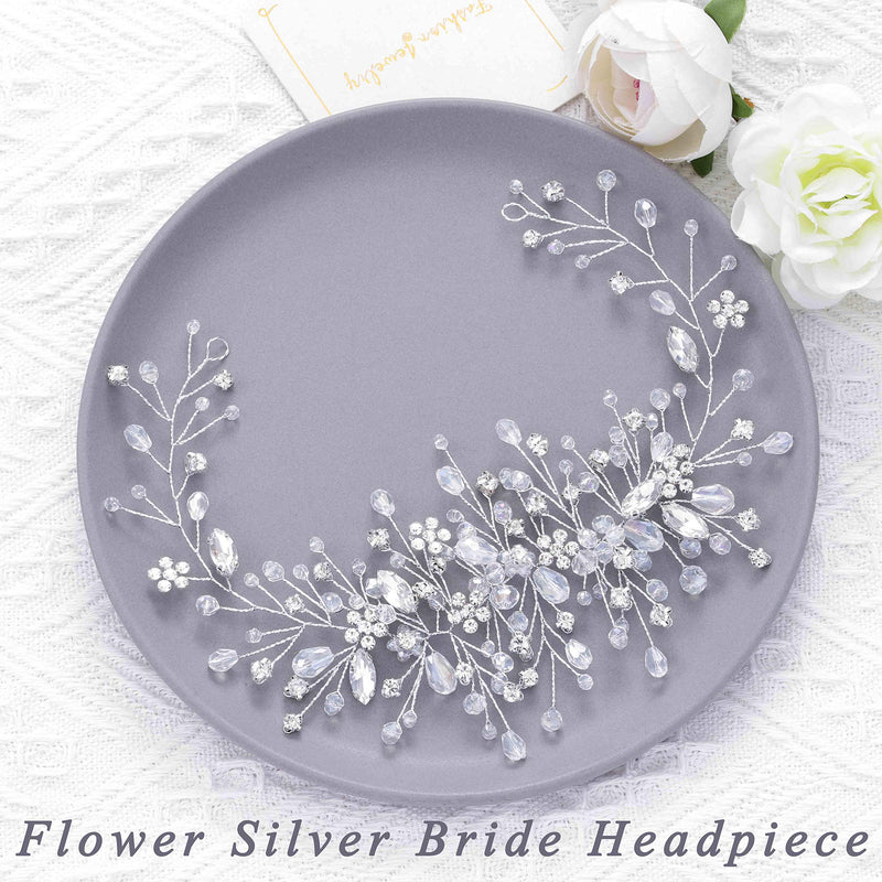 Aukmla Flower Bride Wedding Hair Vine Silver Crystal Bridal Hair Piece Rhinestone Hair Breath Accessories for Women and Girls(9.84 Inches) (Silver) Aukmla