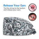 QBA Adjustable Working Cap with Button, 2 PCS, Cotton Working Hat Sweatband, Elastic Bandage Tie Back Hats for Women & Men, One Size, Black Amoeba + Blue Amoeba QBA