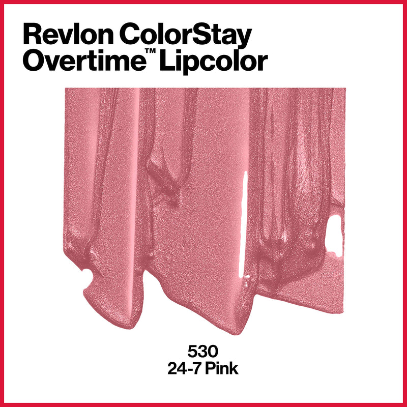 Revlon ColorStay Overtime Lipcolor, Dual Ended Longwearing Liquid Lipstick with Clear Lip Gloss, with Vitamin E in Pink, 24/7 Pink (530), 0.07 oz REVLON