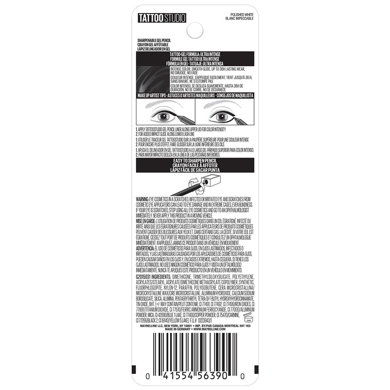 Maybelline New York TattooStudio Waterproof Eyeliner Pencil, Polished White, 0.04 oz. Maybelline New York