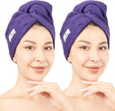 American Soft Linen 100% Cotton Hair Towels for Women, Head Towel Cap, Cotton Hair Turban Towel Wrap for Long Curly Anti Frizz Hair, Soft and Absorbent Cotton Hair Towels 2 Pack, Purple-Black Infinity Warehouse