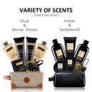 Bath and Body Spa Gift Baskets Set for Men - Sandalwood Amber - 7Pc Full Size Spa Kit in Toiletry Bag - Fathers Day Gifts For Husband, Dad From Wife, Daughter Son, Birthday Gifts For Him Infinity Warehouse