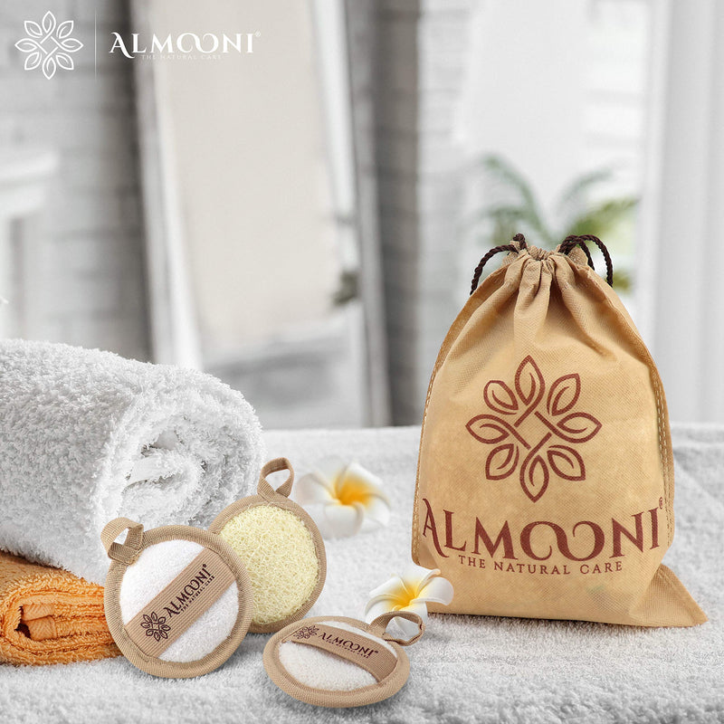 Premium Exfoliating Loofah Pad Scrubber for Face and Body, Made with Natural Egyptian Shower Loofah Sponge That Gets You Clean, Not Just Spreading Soap ALMOONI