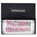 Impressed Luxury Press on Nails 24 pcs Long Fake Coffin Nail Tips Pink Marble Rhinestone Design False Nails with Adhesive Nail Glue Tabs (Pink Marble) Impressed.co