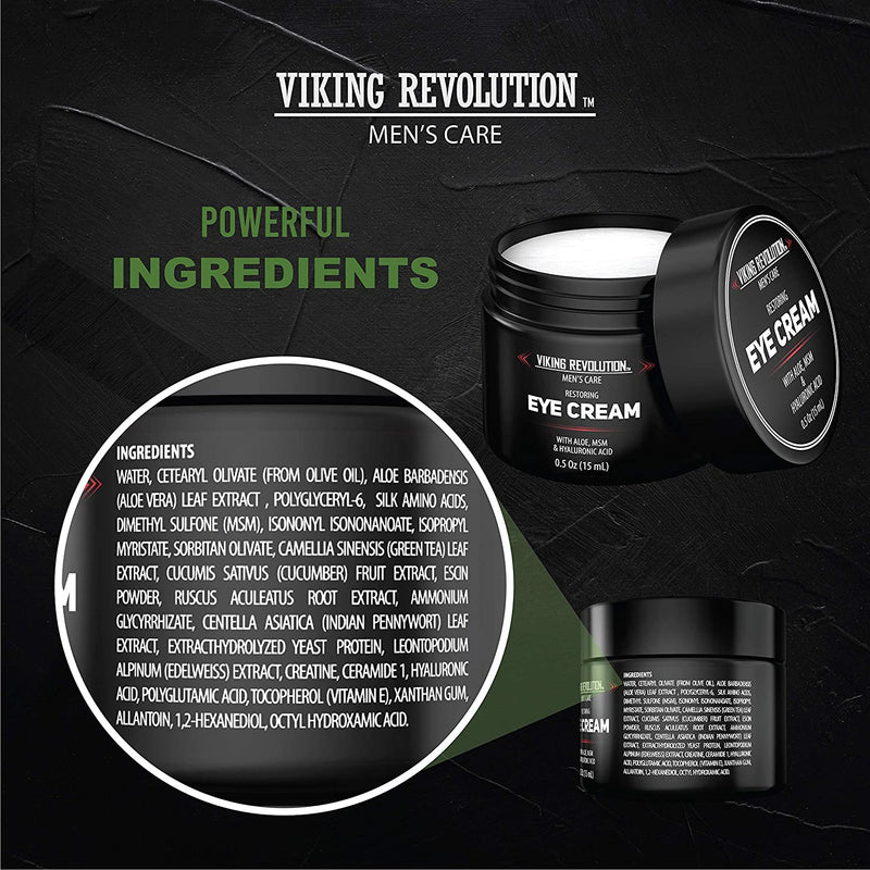 Viking Revolution Natural Eye Cream for Men - Mens Eye Cream for Anti Aging, Dark Circle Under Eye Treatment- Men's Eye Moisturizer Wrinkle Cream - Helps Reduce Puffiness, Under Eye Bags and Crowsfeet Viking Revolution