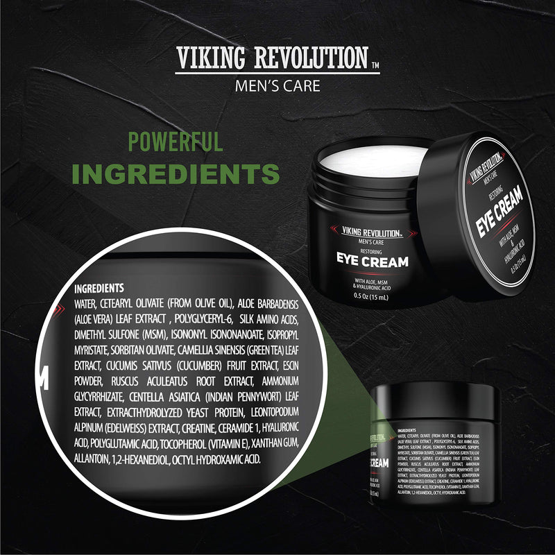 Viking Revolution Natural Eye Cream for Men - Mens Eye Cream for Anti Aging, Dark Circle Under Eye Treatment- Men's Eye Moisturizer Wrinkle Cream - Helps Reduce Puffiness, Under Eye Bags and Crowsfeet Viking Revolution