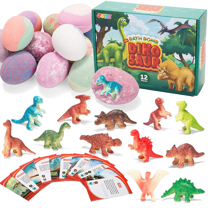 Bath Bombs for Kids with Dinosaur Toys, 12 Pack Bubble Bath Bombs with Surprise Toy Inside, Natural Essential Oil SPA Bath Fizzies Set, Kids Safe Birthday Gift Set for Boys and Girls JOYIN Store