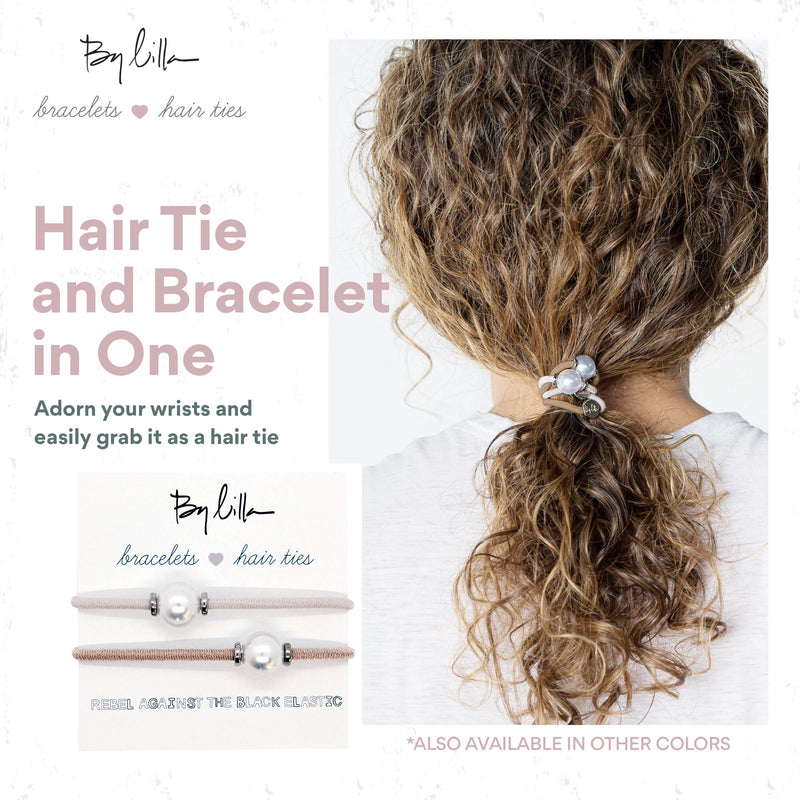 By Lilla Halo Elastic Hair Ties and Bracelets | Set of Two Hair Tie-Bracelets | Hair Accessories for Women | No Crease Hair Ties & Women’s Bracelets | Silver (Rose / Starfish) By Lilla