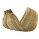 Doores Hair Extensions Clip in Ombre Light Blonde Highlighted Golden Blonde 7pcs 24 Inch Clip in Human Hair Extensions Remy Natural Hair Extensions Straight Thick 120g DOORES Store