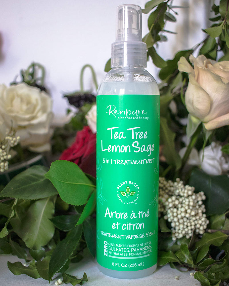 RENPURE Plant Based Beauty Sage 5 in 1 Leavein Treatment Mist, Lemon,Tea Tree, 8 Fl Oz RENPURE