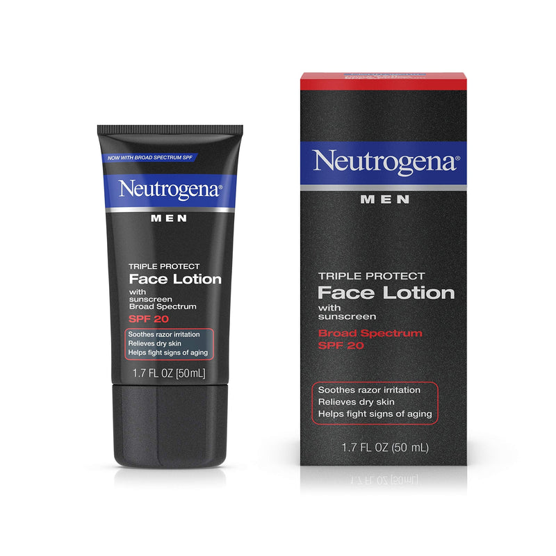Neutrogena Triple Protect Men's Daily Face Lotion with Broad Spectrum SPF 20 Sunscreen, Men's Anti-Aging Facial Moisturizer to Soothe Razor Irritation & Relieve Dry Skin, 3 x 1.7 fl. oz Neutrogena