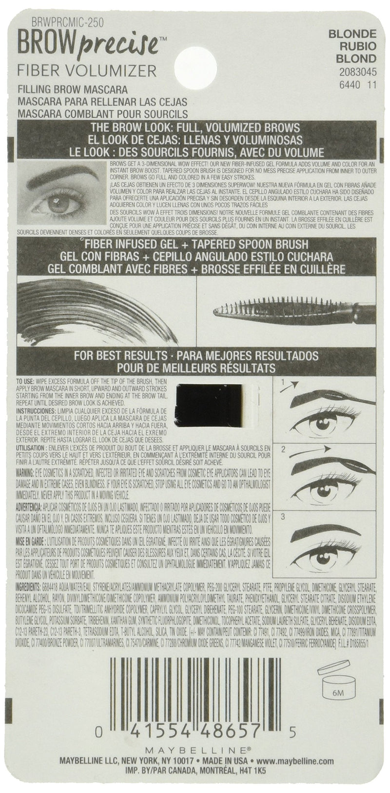 Maybelline Brow Precise Fiber Volumizer Eyebrow Mascara, Blonde, 0.27 fl. oz. Maybelline New York