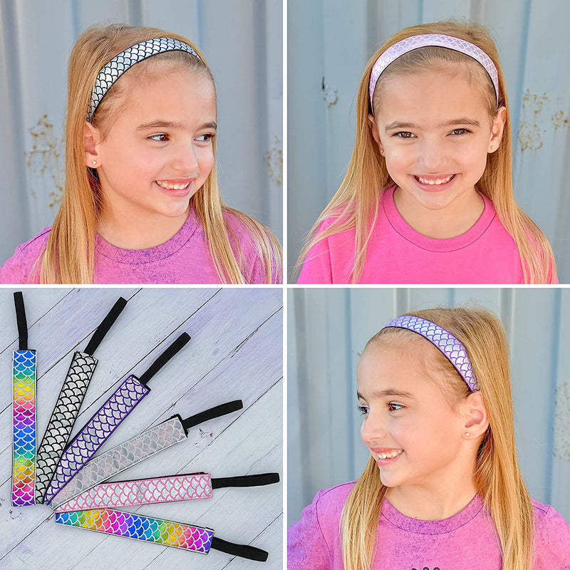 FROG SAC 6 PCS Mermaid Elastic Headbands for Girls, Non Slip Mermaid Headbands for Kids, Stretchy Elastic Headbands for Preteen and Teens, Cute Hair Accessories, Girl Mermaid Party Favors FROG SAC Store
