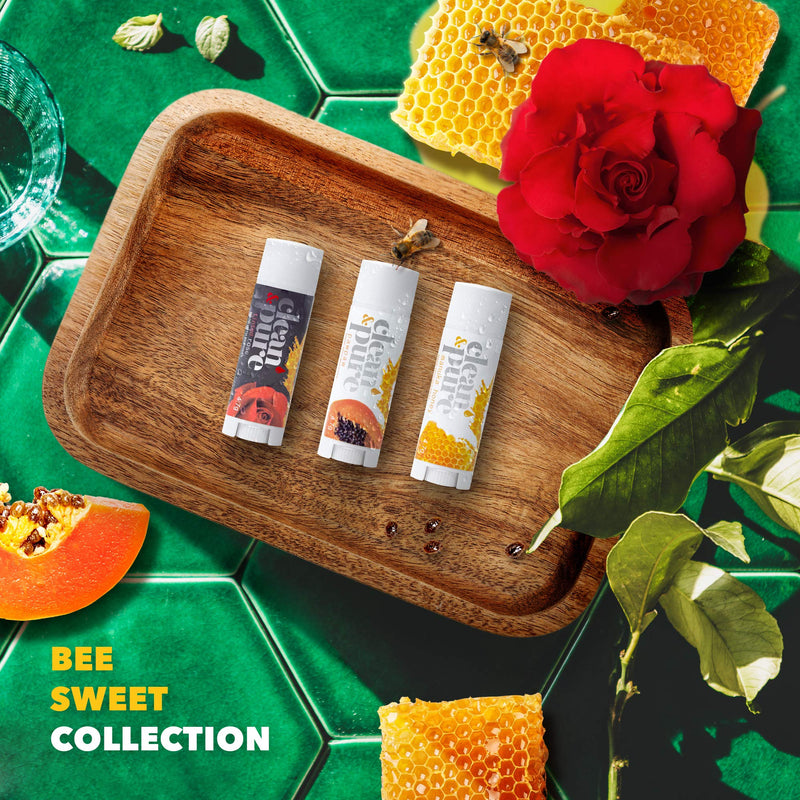 Clean & Pure Bee Sweet Lip Balms, 3 Pack | Manuka Honey Beauty Products | Lip Care Set With 100% All Natural Beeswax and Vitamin E Oil | Flavored Lip Balm for Dry, Chapped Lips | Made in Australia Clean & Pure