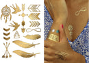 Terra Tattoos Gold Metallic Temporary Tats 75+ Geometric Henna Designs Moon, Stars, Arrows, Feathers Waterproof Nontoxic Long Lasting Perfect for Beach, Festivals, & more! Terra Tattoos
