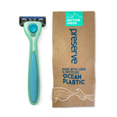 Preserve POPi Shave 5 Razor System Made with Recycled Ocean Plastic and 5-blade cartridge (Recycled Ocean Plastic: Neptune Green) Preserve