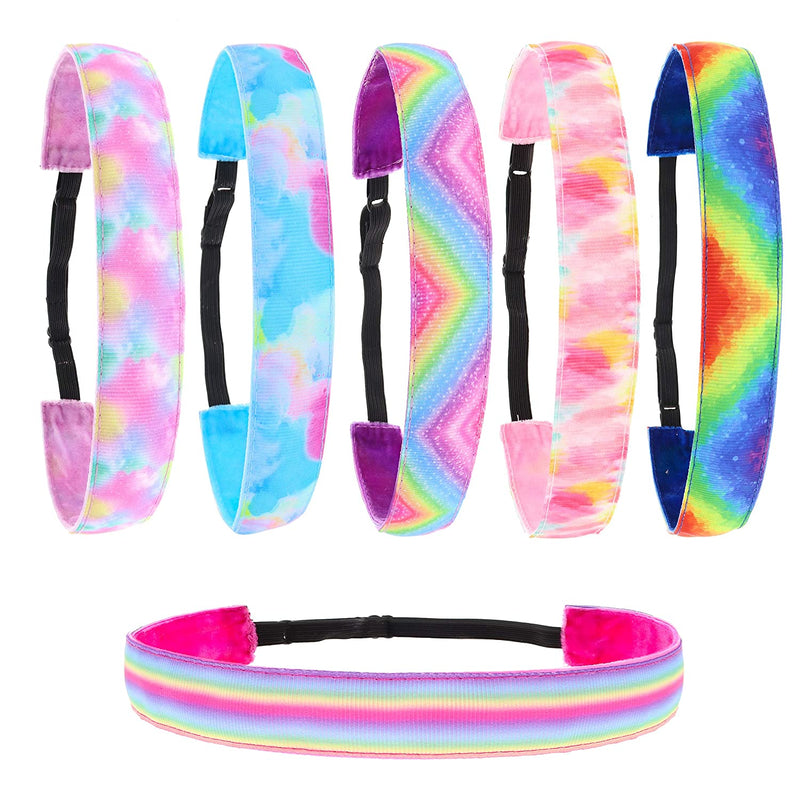 FROG SAC 6 PCS Tie Dye Elastic Headbands for Girls, Non Slip Hair Bands, Stretchy Adjustable Rainbow Girl Head Bands for Teens, Cute Hair Accessories Party Favors for Kids (Tie Dye) FROG SAC Store