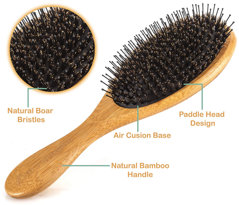 Boar Bristle Hair Brush Set for Women & Men - Wooden Comb & Detangling Hair Brushes for Women Long, Thick, Thin, Fine, Curly & Tangled - Natural Detangler Hairbrush & Comb Stocking Stuffers Gift set Ineffable Care