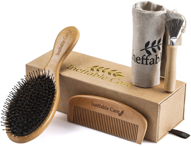Boar Bristle Hair Brush Set for Women & Men - Wooden Comb & Detangling Hair Brushes for Women Long, Thick, Thin, Fine, Curly & Tangled - Natural Detangler Hairbrush & Comb Stocking Stuffers Gift set Ineffable Care