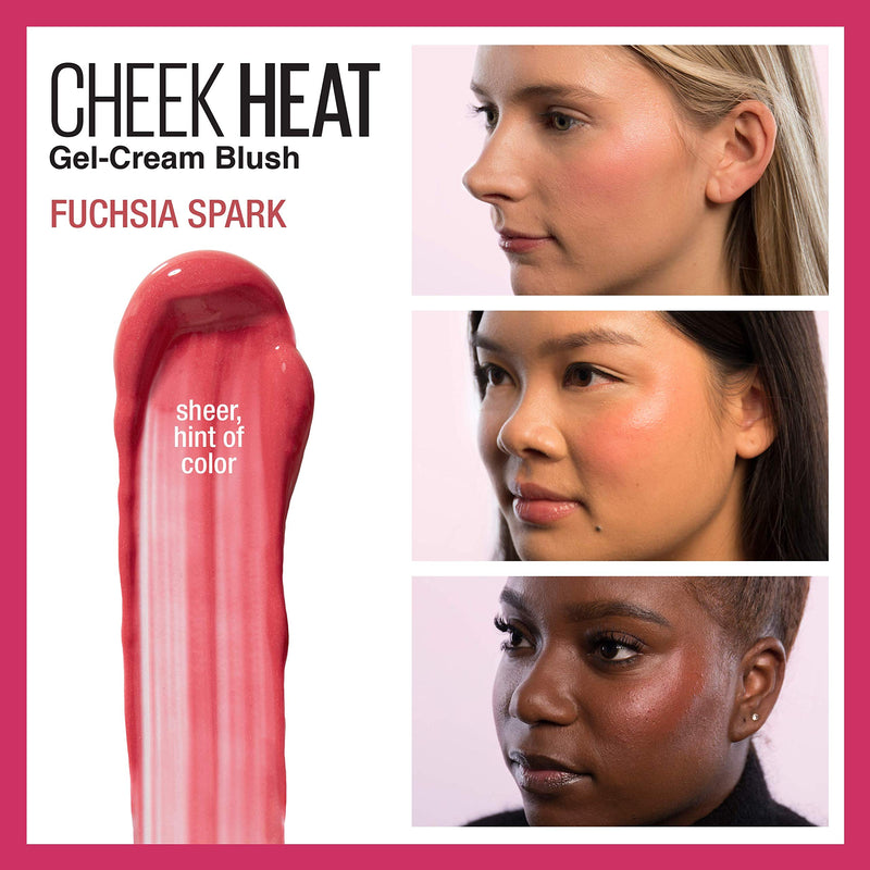 Maybelline Cheek Heat Gel-Cream Blush Makeup, Lightweight, Breathable Feel, Sheer Flush Of Color, Natural-Looking, Dewy Finish, Oil-Free, Fuchsia Spark, 0.27 Fl Oz Maybelline New York