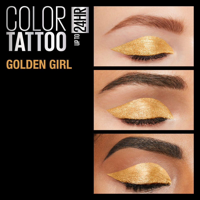 Maybelline New York Color Tattooup to 24Hr Longwear Waterproof Fade Crease Resistant Blendable Cream Eyeshadow Pots Makeup, Golden Girl, 0.14 oz Maybelline New York