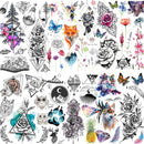 Yezunir 6 Sheets Watercolor Flower Temporary Tattoos For Women Girls Small Lavender Sweetpea Diamond Glitter Face Fake Tattoos Temporary Women Rose Floral Geometric Butterfly Feather Birds Tatoos Set Yezunir