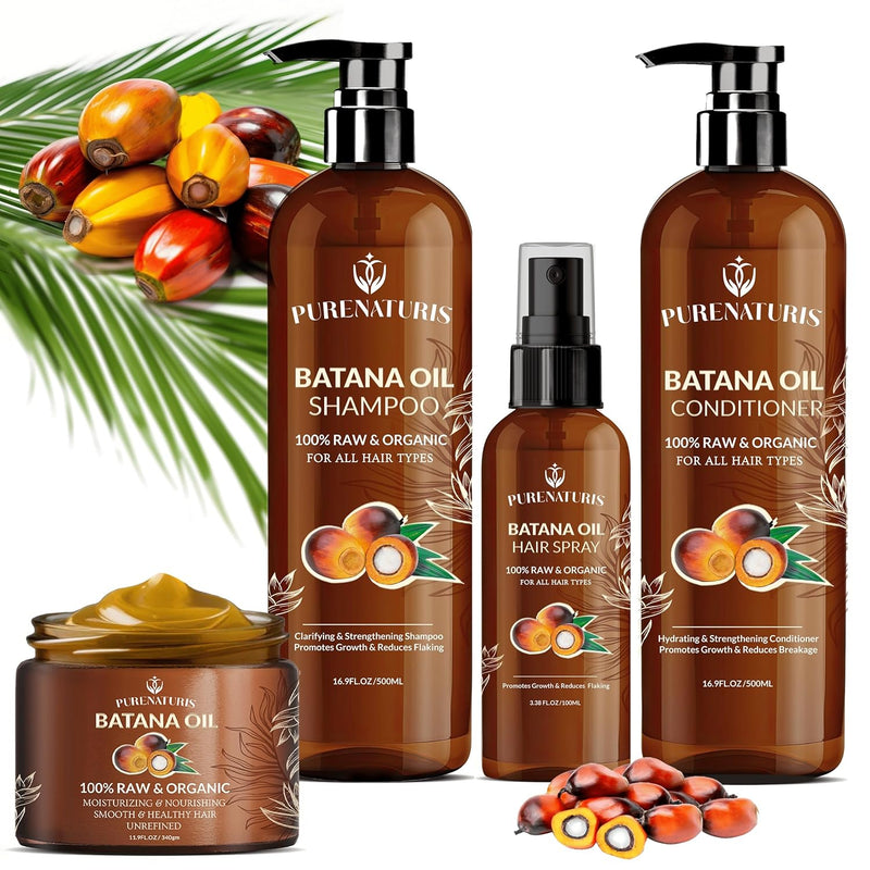 100% Natural Raw Organic Batana Oil Sulfate-Free Complete Hair Growth , Anti-Hair Loss & Repair System Kit – Shampoo, Conditioner, Hair Mask, & Leave-In Spray | Thickness & Prevents Loss for Men Women Infinity Warehouse
