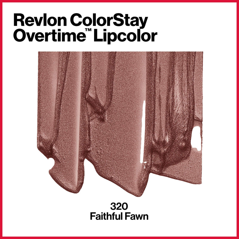 Revlon ColorStay Overtime Lipcolor, Dual Ended Longwearing Liquid Lipstick with Clear Lip Gloss, with Vitamin E in Nude, Faithful Fawn (320), 0.07 oz REVLON