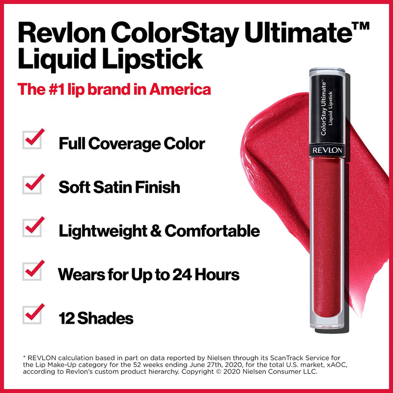 REVLON ColorStay Ultimate Liquid Lipstick, Satin-Finish Longwear Full Coverage Lip Color, Top Tomato (050), 0.07 oz REVLON