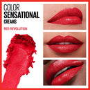 Maybelline Color Sensational Lipstick, Lip Makeup, Cream Finish, Hydrating Lipstick, Nude, Pink, Red, Plum Lip Color, Red Revolution, 0.15 oz; (Packaging May Vary) Maybelline New York