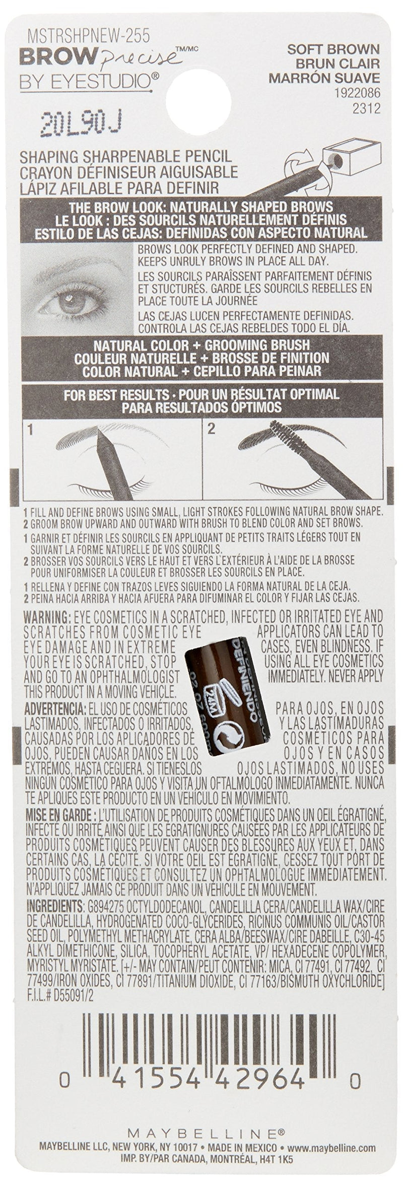 Maybelline New York Brow Precise Shaping Eyebrow Pencil, Soft Brown, 0.02 oz. Maybelline New York