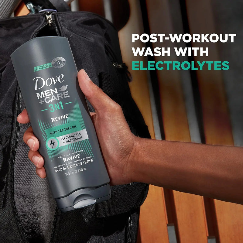 DOVE MEN + CARE Post-Workout Body Wash 3N1 Revive 4 Count For Men With Tea Tree Oil, 18 oz Infinity Warehouse