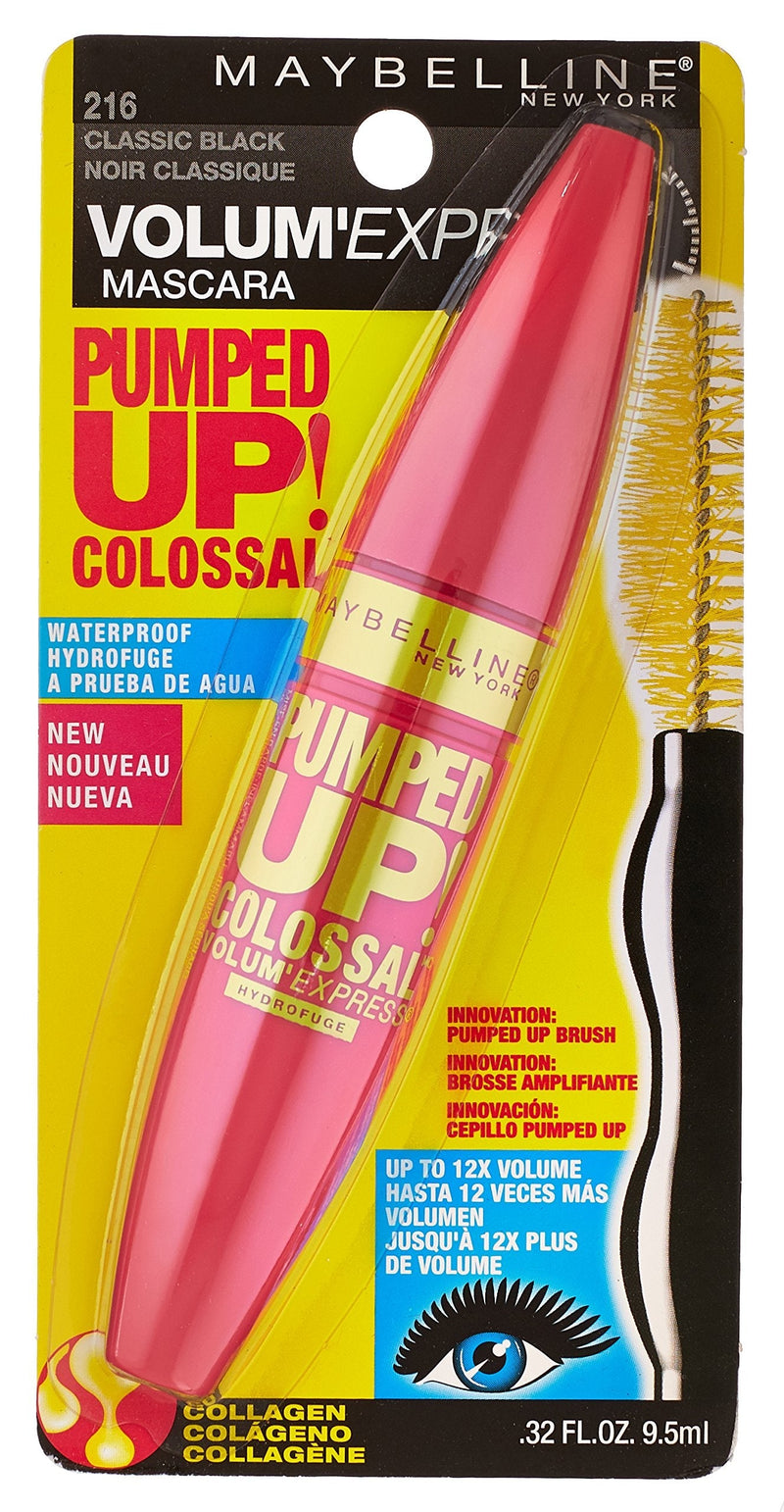 Maybelline New York Volum' Express Pumped Up! Colossal Waterproof Mascara, Classic Black, 0.32 Fl Oz Maybelline New York