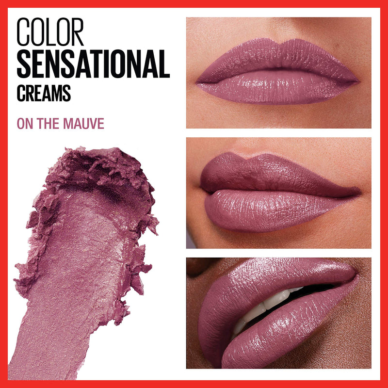 Maybelline Color Sensational Lipstick, Lip Makeup, Cream Finish, Hydrating Lipstick, Nude, Pink, Red, Plum Lip Color, On The Mauve, 0.15 oz; (Packaging May Vary) Maybelline New York