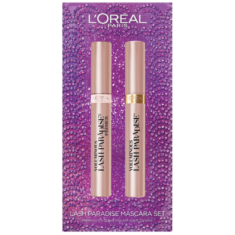L'Oreal Paris Cosmetics Voluminous Lash Paradise Lash Primer & Mascara Holiday Kit, Blackest Black and Millennial Pink, 2 Count L'Oreal Paris