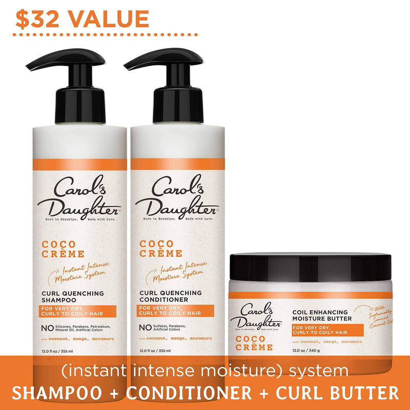 Curly Hair Products Gift Set by Carol's Daughter, Coco Creme Sulfate Free Shampoo and Conditioner Set with Silicone Free Hair Butter, for Very Dry Curly Hair, with Coconut Oil and Mango Butter Carol's Daughter