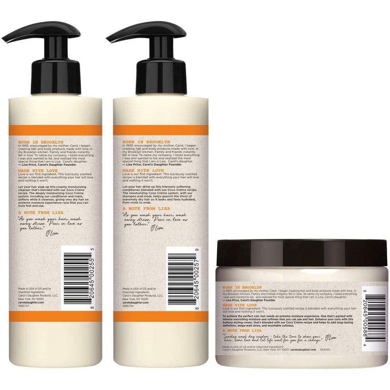 Curly Hair Products Gift Set by Carol's Daughter, Coco Creme Sulfate Free Shampoo and Conditioner Set with Silicone Free Hair Butter, for Very Dry Curly Hair, with Coconut Oil and Mango Butter Carol's Daughter