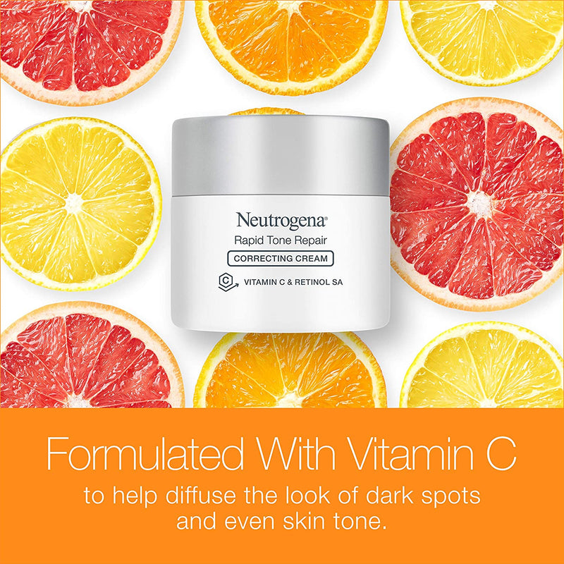 Neutrogena Rapid Tone Repair Vitamin C Brightening Correcting Cream, Tone Evening Face, Neck, and Chest Cream with Vitamin C, Retinol, and Hyaluronic Acid for Dark Spots and Wrinkles 1.7 oz Neutrogena Store