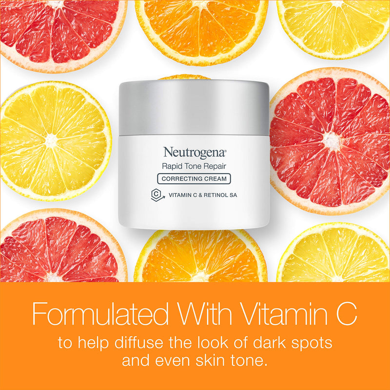 Neutrogena Rapid Tone Repair Retinol + Vitamin C Correcting Cream, Tone Evening Face & Neck Cream with Vitamin C, Retinol & Hyaluronic Acid for Dark Spots, Fine Lines & Wrinkles, 1.7 oz Neutrogena