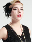 BABEYOND 1920s Flapper Headband Roaring 20s Great Gatsby Headpiece Beaded Black Feather Headband 1920s Flapper Gatsby Hair Accessories (Champagne) BABEYOND