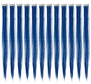 SWACC 12 Pcs Straight One Color Party Highlights Clip on in Hair Extensions Colored Hair Streak Synthetic Hairpieces (Blue) SWACC Store