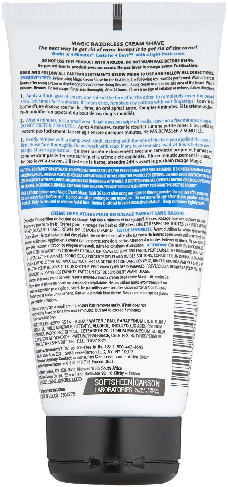 SoftSheen-Carson Magic Razorless Shaving Cream for Men, Hair Removal Cream, Regular Strength for Normal Beards, No Razor Needed, Depilatory Cream Works in 4 Minutes, 6 oz SoftSheen-Carson