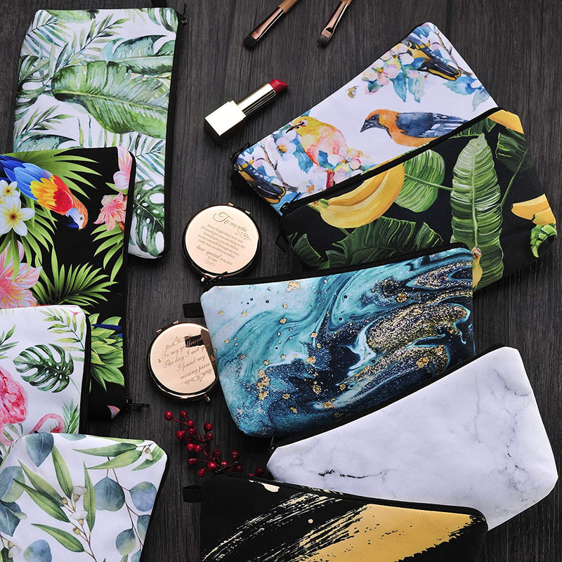 2 Pack Cosmetic Bags for Women Functional Makeup Bags Small Travel Bags Toiletries Case Accessories Organizer Fashion Women Gifts including Flamingo, Ocean FUN FUN HOME