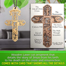 Jolette Designs Cross Ornament Gift - Wooden Decor for Tree, Office, Home, Car - Detailed Ornaments Telling The Story of The Birth, Death, and Resurrection of Jesus On a Cross (1, He Has Risen) Jolette Designs