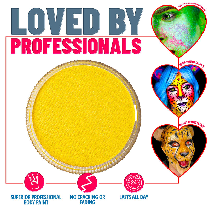 Blue Squid PRO Face Paint - Classic Yellow (30gm), Superior Quality Professional Water Based Single Cake, Face & Body Makeup Supplies for Adults, Kids & SFX Blue Squid
