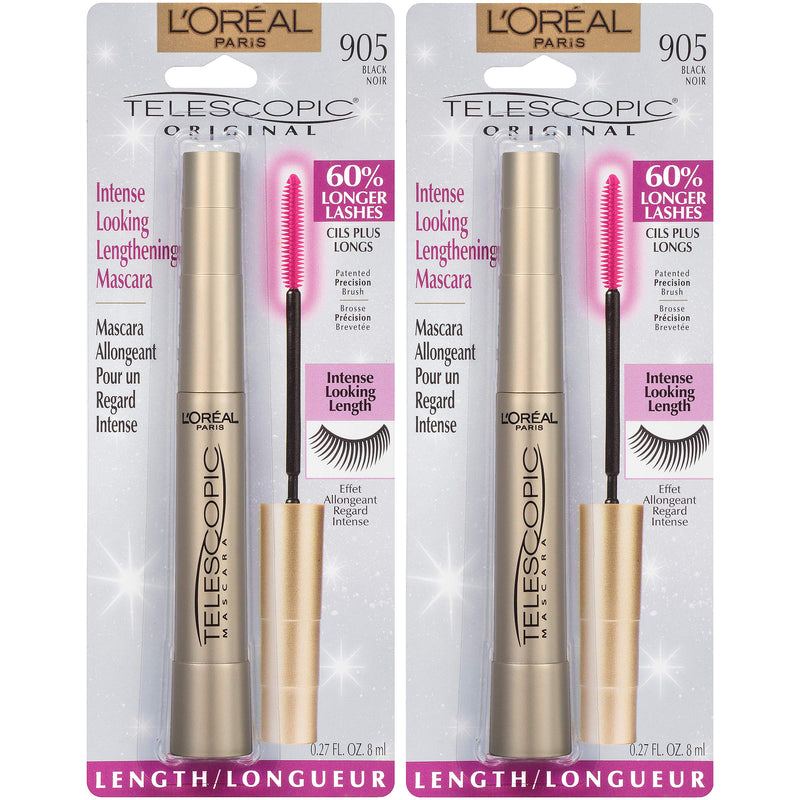 L'Oreal Paris Makeup Telescopic Original Lengthening Mascara, 0.27 Fl Oz (Pack of 2), Washable Black L'Oreal Paris