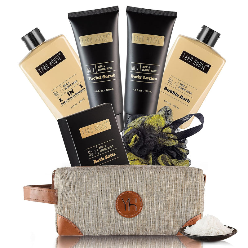 Mens Bath and Body Gift Set - Musk and Blonde Woods - Luxury Christmas, Birthday, Fathers Day Gifts From Daughter, Wife, Son For Dad, Husband - Relaxing Spa Kit for Him in Toiletry Bag Infinity Warehouse